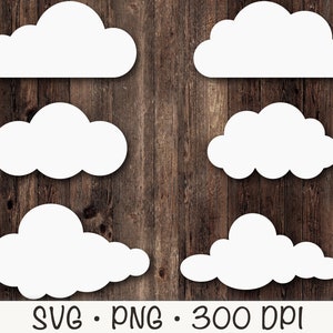 Nubes SVG, conjunto de nubes, imágenes prediseñadas de nubes, nubes blancas, nubes esponjosas PNG, paquete de nubes lindas, descarga digital instantánea