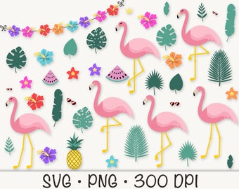 Floral Flamingo Clipart Bundle: SVG, PNG (300 DPI)