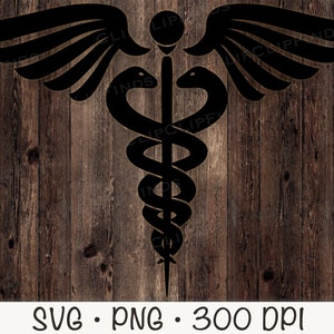 Medizinisches Symbol Hermesstab SVG geschnitten Vektor Datei und PNG transparenten Hintergrund Clip Art Sofort Download Bild 3