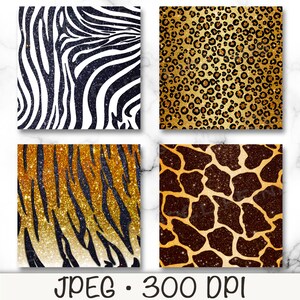 Glitter Animal Print Digital Wallpaper, Zebra, Leopard, Tiger and Giraffe, Digital Download