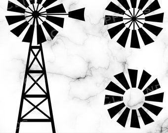 Moulin à vent SVG, PNG de moulin à vent, moulin à vent de ferme, silhouette de moulin à vent, roue de moulin à vent, rustique, ferme, grange, téléchargement numérique