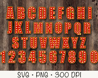 Red Marquee Letters and Numbers, Casino, Circus, Movies, Cinema, SVG, PNG, Clip Art, Instant Digital Download