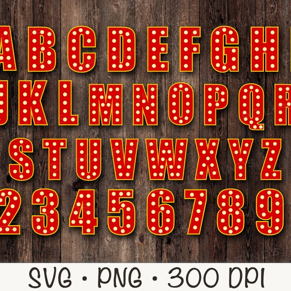 Red Marquee Letters and Numbers, Casino, Circus, Movies, Cinema, SVG, PNG, Clip Art, Instant Digital Download