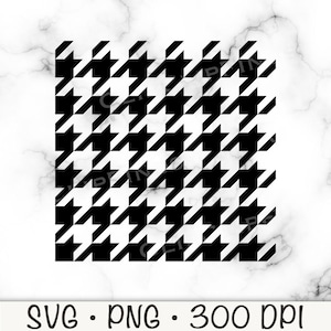 May include: A square black and white houndstooth pattern on a white marble background. The image includes the text "SVG • PNG • 300 DPI" at the bottom. The houndstooth design is a classic textile pattern.