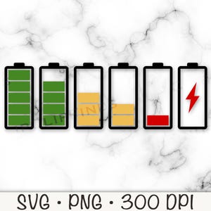 SVG de batterie, SVG d'autonomie de batterie, clipart batterie, batterie PNG, batteries, batterie faible, complètement chargé, sublimation, téléchargement numérique
