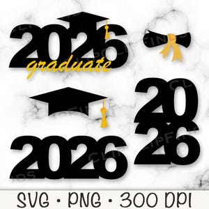 Paquete de birrete de graduación 2026, borla y certificado, adorno para tarta (centro de mesa, SVG y PNG), descarga digital instantánea