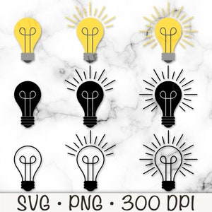Lâmpada SVG, lâmpada PNG, clipart de lâmpada, pacote de pacote de lâmpada, contorno de lâmpada, ideia, pensamento, download digital