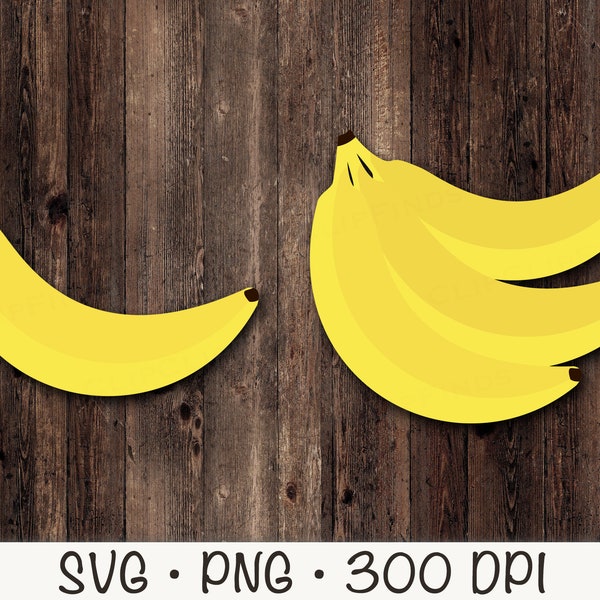 Banana SVG, Bunch of Bananas, Banana Clipart, Banana PNG, Single Banana, Guineo, Platano, Fruit, Instant Digital Download