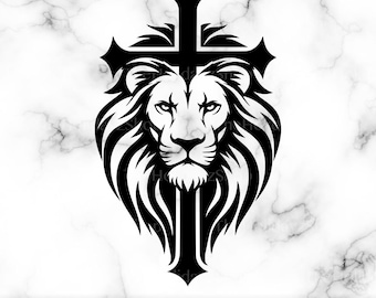 Leone SVG, Profilo della testa di leone PNG, Leone con croce, Religioso, Simbolo di fede, Uomo di Dio, Sublimazione, Design regalo, File digitale scaricabile