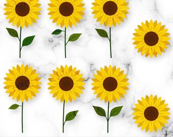 Sunflower Clipart, SVG, PNG, Floral Bundle Pack, Digital Download File