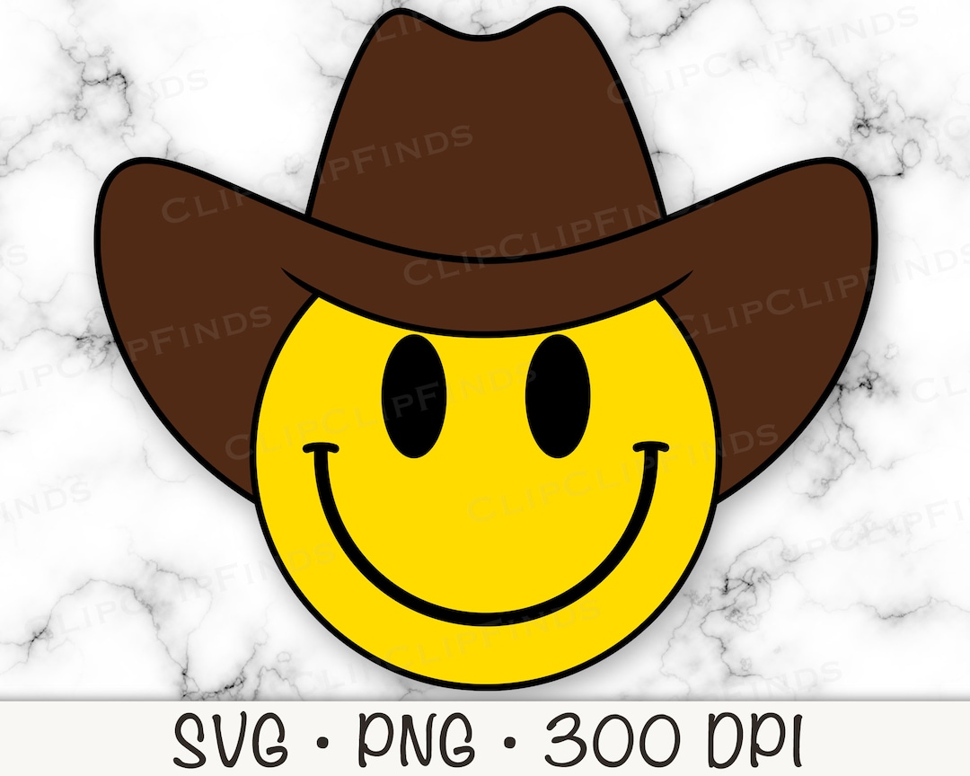 Smiley Face With Cowboy Hat SVG, Happy Cowboy SVG, Cowboy Clipart
