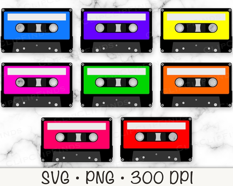 80's Retro Cassette Tapes Neon Colorfull SVG PNG Clip - Etsy