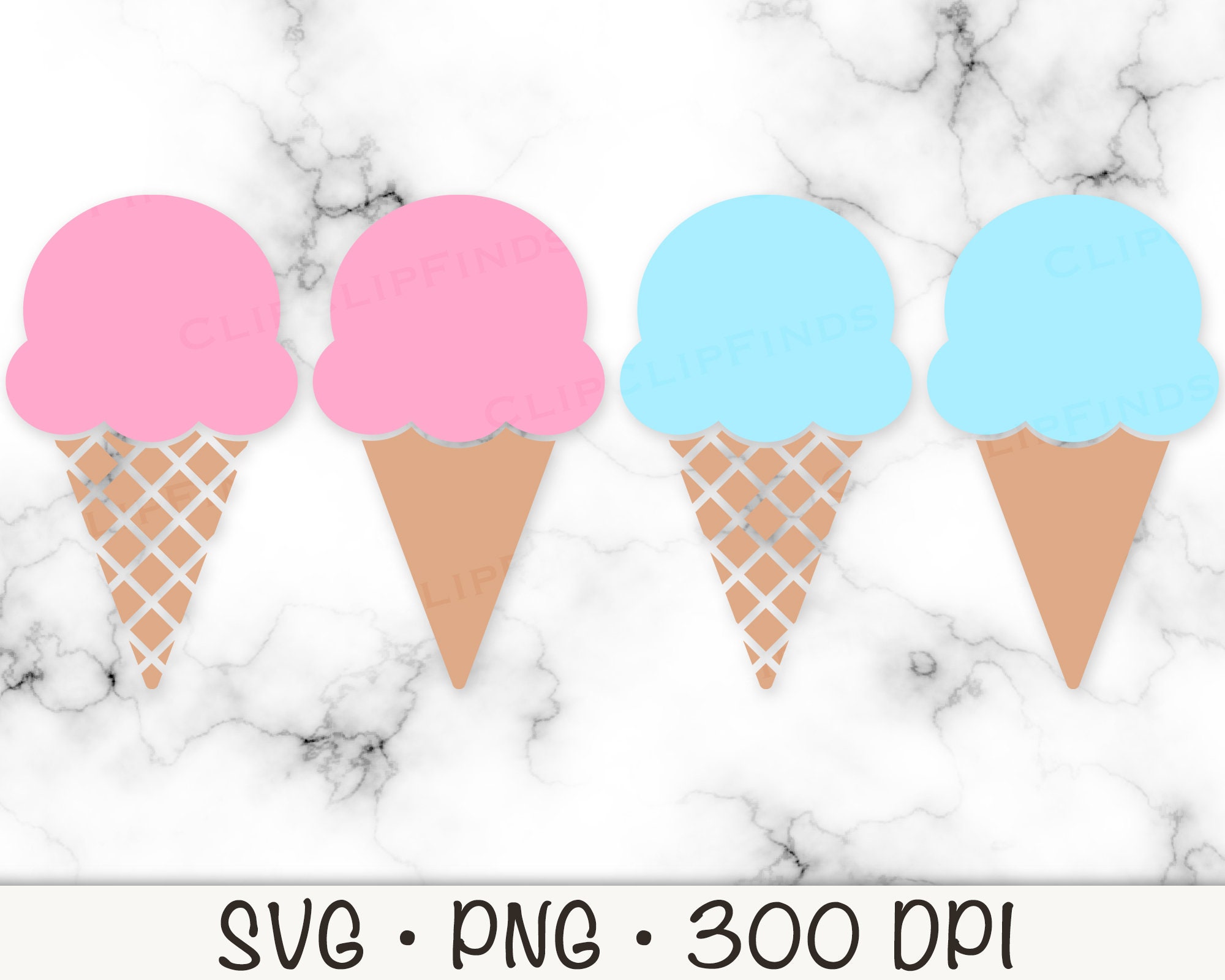 Ice Cream Cone SVG Pink and Blue Ice Cream Cones Bundle Ice Etsy