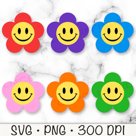 Retro Daisy Happy Face SVG, Happy Face PNG, Groovy Daisy Clipart