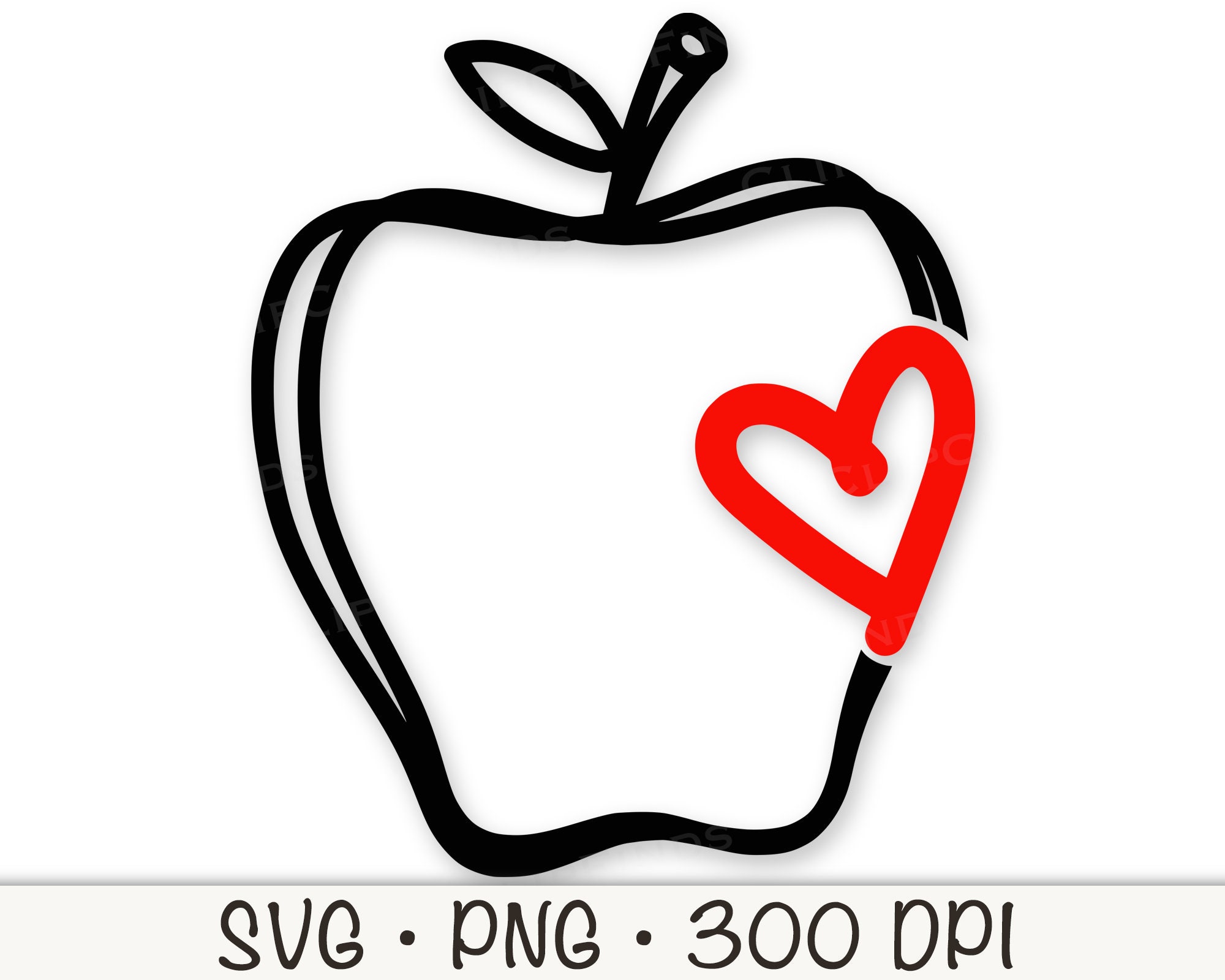Apple With Heart Outline Doodle SVG Vector Cut File PNG - Etsy