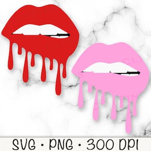 Lippentropfen SVG, Tropfende Lippen PNG, Saftige Lippen ClipArt, Rosa, Rot, Lippenbiss, Digitaler Download