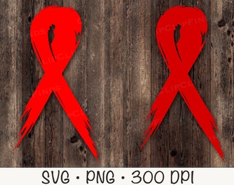 Distressed Red Ribbon SVG: Awareness Clipart (Digital Download)