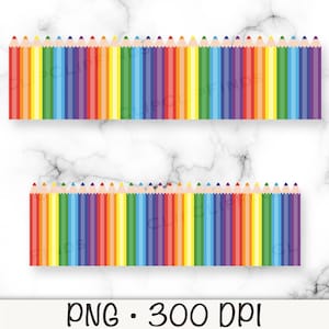 Borda de página de lápis de colorir PNG, moldura de lápis de cor arco-íris, lápis de colorir escolar, sobreposição colorida, download digital