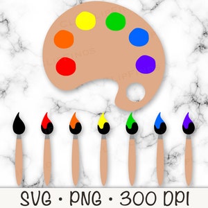 Farbpalette Clipart, Pinsel, PNG, SVG, Bunt, Schulzubehör, Künstler, Sofortiger digitaler Download