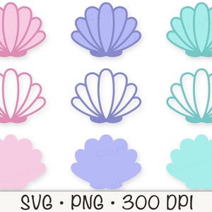 Seashell SVG, Seashell Outline, Solid Seashell, Cute Pastel Seashells PNG, Colorful Seashells, Sea Life, Mermaid Clipart, Digital Download zdjęcie 2