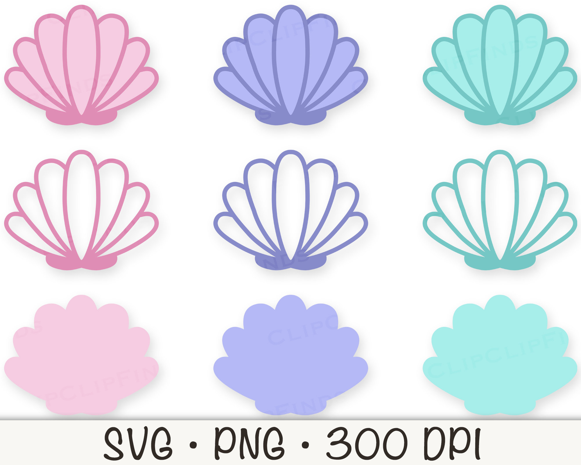 Seashell SVG, Seashell Outline, Solid Seashell, Cute Pastel Seashells ...