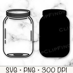 Mason Jar SVG, Hand-Drawn Doodle Outline, Vector Cut and PNG Transparent Background, Clip Art, Instant Download