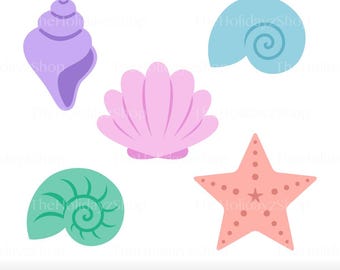 Seashells SVG, Pastel Seashells PNG, Clipart, Seashells Vector, Cricut, Ocean, Conch, Starfish, Digital Download File