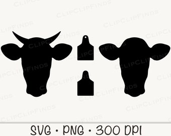 Cow Head with Tag, Bull Head with Tag, Horn, Cow Head SVG, PNG, Instant Digital Download