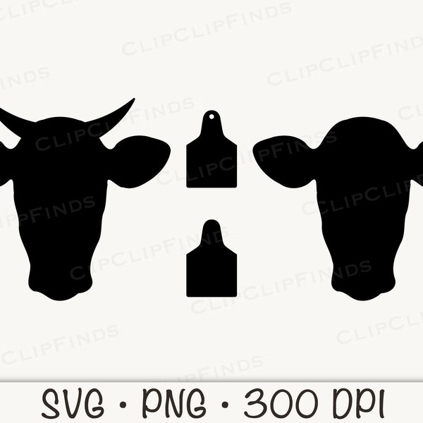 Cow Head with Tag, Bull Head with Tag, Horn, Cow Head SVG, PNG, Instant Digital Download