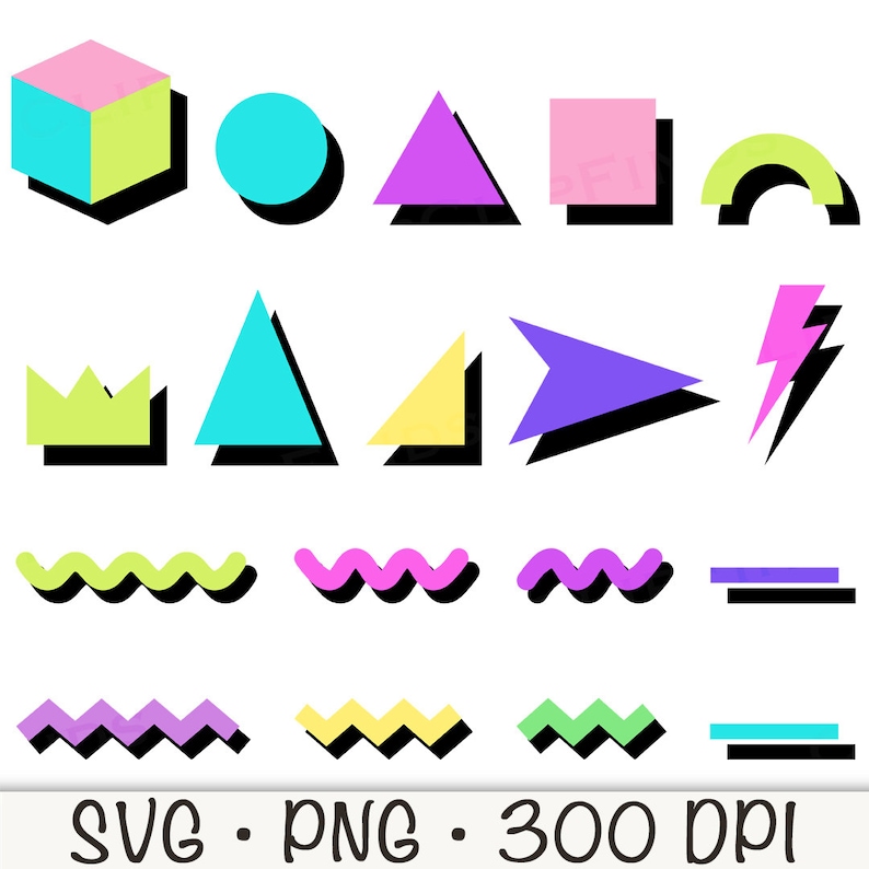 90's SVG, Retro Shapes PNG, Memphis Shapes Clipart, Nineties Elements ...