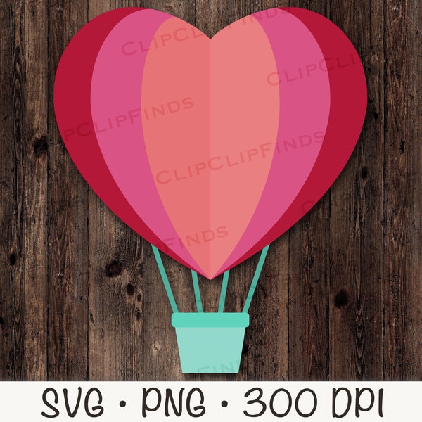 Heart Hot Air Balloon, Valentine's Day, Love is in the Air, Paper Heart, SVG, PNG, Clipart, Instant Digital Download
