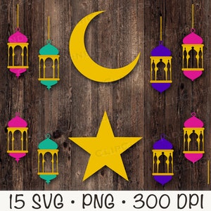 Lanternes du Ramadan, croissant de lune et étoile, SVG PNG, téléchargement immédiat