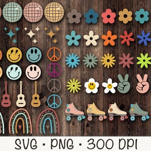 Groovy, Hippie, Pacote, SVG, PNG, Clip Art, Download Digital Instantâneo