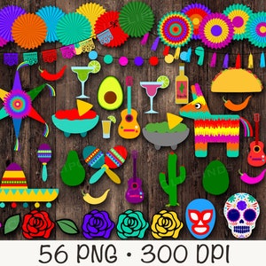 Mexican Clip Art, Mexican Fiesta Clip Art Bundle, Cinco De Mayo, Mexican-Themed Party, PNG, Transparent Background, Instant Digital Download