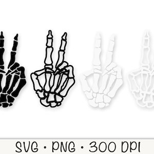 Signe de la paix SVG, lot de doigts squelette de la paix, paix squelette, fichier vectoriel coupé et fond transparent PNG, sublimation, téléchargement immédiat