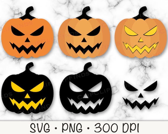 Pumpkin Cut Creepy Faces Set Stock Illustration - Download Image