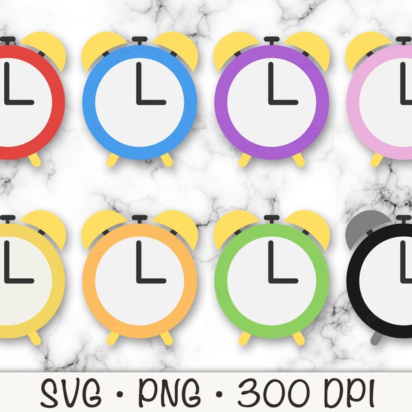 Alarm Clock Clip Art, Clock SVG, Clock PNG, Cute Colorful Clock, Instant Digital Download