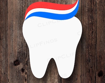 Tooth PNG, Tooth with Toothpaste SVG, Tooth Clipart, Dental, Dentist, Tooth Fairy, Patriotic, Download File