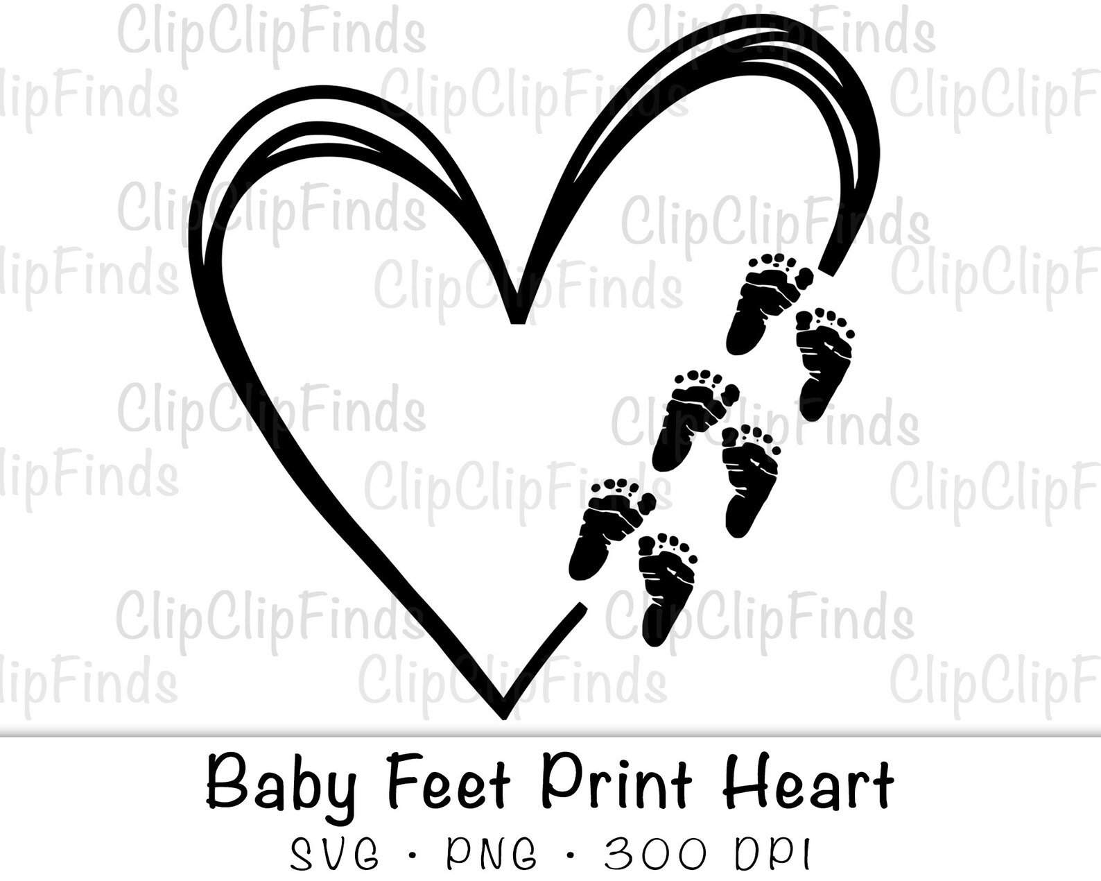 Baby Feet Print Heart SVG Vector Cut et PNG Transparent Etsy