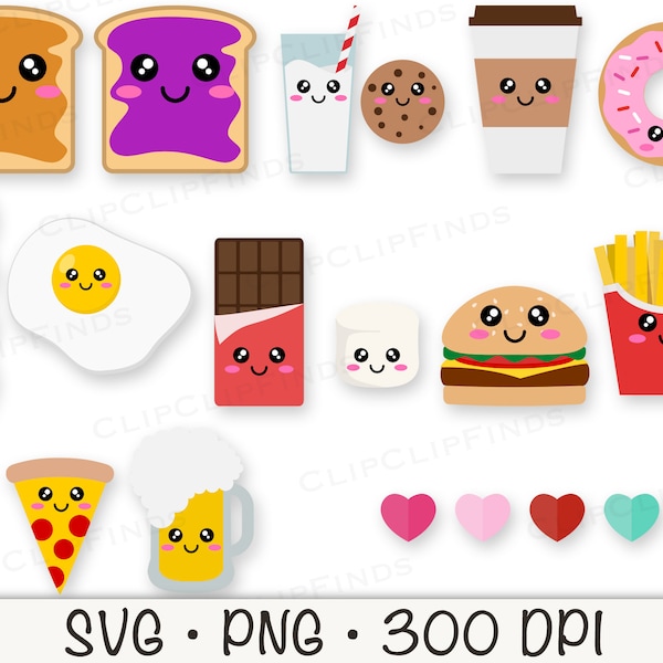 Valentine's Day Food Match, Perfect Pair, Food Couple, Kawaii Food, Bacon and Egg, Fries and Burger, Donut and Coffee, Beer and Pizza