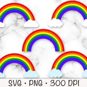 Arc en ciel Clip Art, arc en ciel SVG, arc en ciel avec nuages, arc en ciel PNG, téléchargement numérique instantané