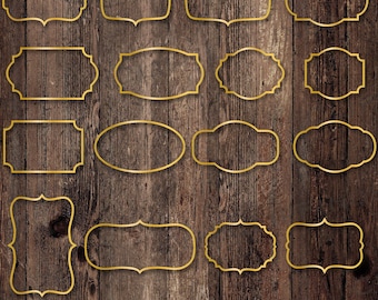 Gold Label Outline Frames PNG, Digital Gold Label Graphics, Gold Tags Clipart, Elegant, Classic Shapes, Fancy, Vintage, Digital Download