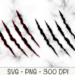 Claw Scratch Mark bundel SVG Vector Cut-bestand en PNG transparante achtergrond Clip Art Instant Download