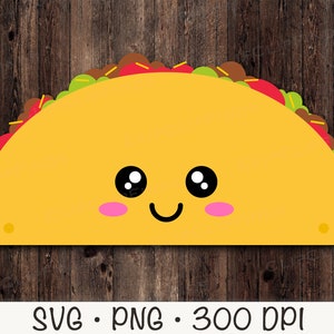 Cute Kawaii Taco SVG Vector Cut File and PNG Transparent Background Sublimation Clip Art Instant Download