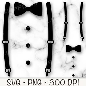 Bretelle SVG, Bretelle PNG, Papillon SVG, Bottoni, Silhouette di bretelle, Design per maglietta, Tutina, Sublimazione, Portatore dell'anello, Smoking, Digitale