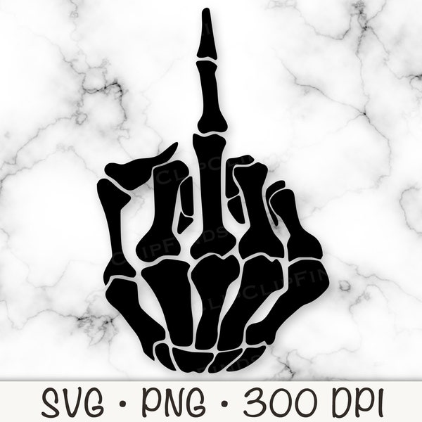 Skelett Mittelfinger, SVG Vektor geschnittene Datei und PNG transparenter Hintergrund, ClipArt, digitaler Download