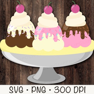 Banana Split Eisbecher SVG, Banana Split Clipart, PNG, sofortiger digitaler Download