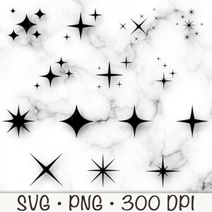 Sparkles, Shine, Twinkle Stars, Glitter, Bundle SVG and PNG Transparent Background, Clip Art, Instant Digital Download