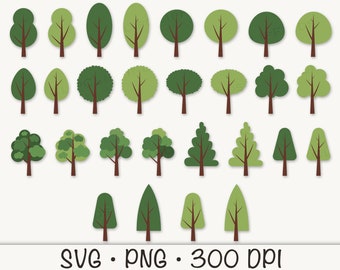 Árbol SVG, Árbol Clipart, Árbol PNG, Árboles Planos Minimalistas, Árboles de Dibujos Animados, Árboles Simples, Arbustos, Descarga Digital Instantánea