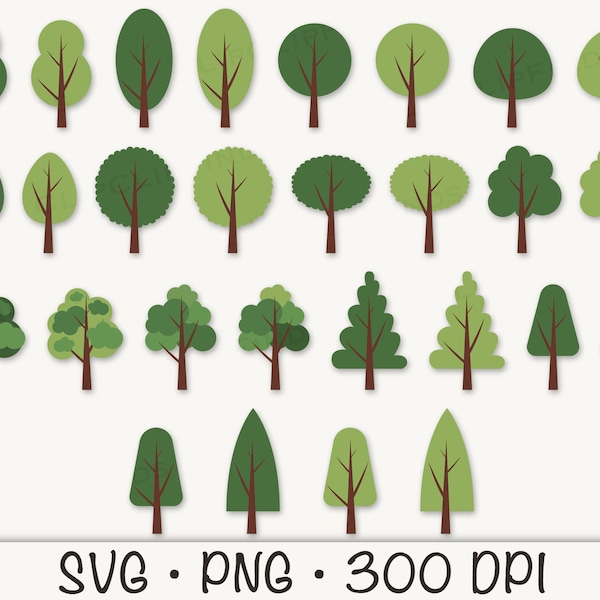 Tree SVG, Tree Clipart, Tree PNG, Flat Minimalist Trees, Cartoon Trees, Simple Trees, Bushes, Instant Digital Download